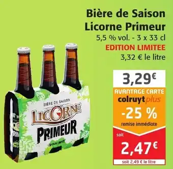 Colruyt Bière de Saison Licorne Primeur offre