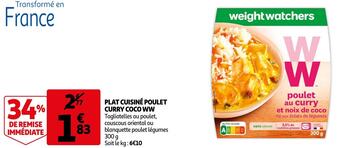 Auchan Weight watchers plat cuisiné poulet curry coco ww offre