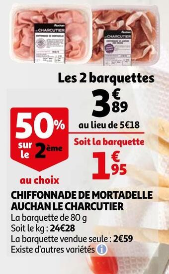 Auchan Auchan le charcutier chiffonnade de mortadelle offre