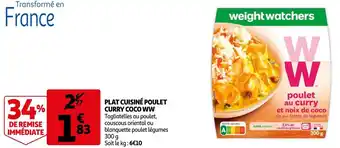 Weight watchers plat cuisiné poulet curry coco ww