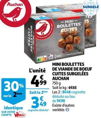 Auchan Auchan mini boulettes de viande de boeuf cuites surgelées offre