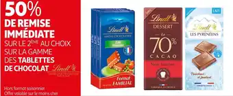 Auchan Lindt bon plan sur la gamme des tablettes de chocolat de la marque lindt offre