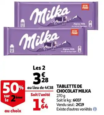 Auchan Milka tablette de chocolat offre