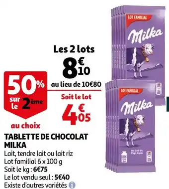 Auchan Milka tablette de chocolat offre
