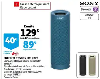 Auchan Sony enceinte bt srs xb23 offre