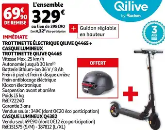 Auchan Quilive trottinette électrique qilive q4465 + casque lumineux trottinette qilive q4465 offre