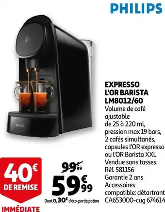 Auchan Philips expresso l'or barista lm8012/60 offre