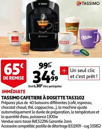 Auchan Tassimo cafetiere à dosette tas3102 offre