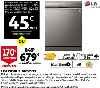 Auchan Lg lave vaisselle df325fps offre
