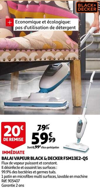 Auchan Black & decker balai vapeur fsm13e2-qs offre