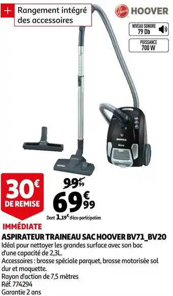 Auchan Hoover aspirateur traineau sac bv71_bv20 offre
