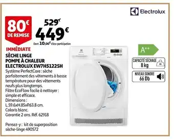 Auchan Electrolux sèche linge pompe à chaleur ew7h5122sh offre