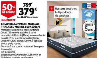 Auchan Ensemble sommier + matelas thalasso marine 140x190cm offre