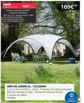 Costco Abri De Jardin Xl - Coleman offre