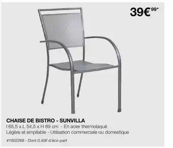 Costco Chaise De Bistro - Sunvilla offre