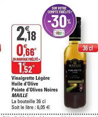 G20 Vinaigrette Légère Huile D'olive Pointe D'olives Noires Maille offre