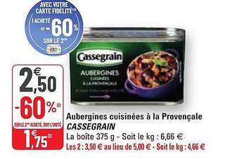 Aubergines Cuisinées à La Provençale Cassegrain