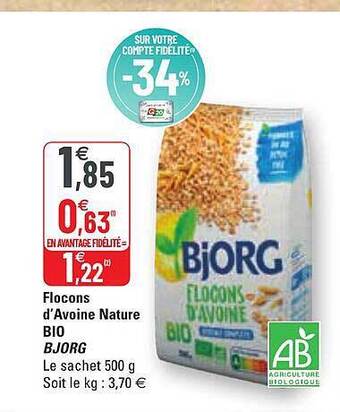 G20 Flocons D'avoine Nature Bio Bjorg offre