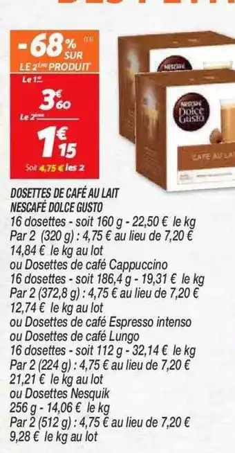 Netto Dosettes De Café Au Lait Nescafé Dolce Gusto offre