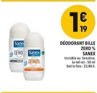 Supeco Déodorant Bille Zero% Sanex offre