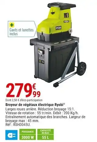 Gamm vert Ryobi® broyeur de végétaux électrique offre