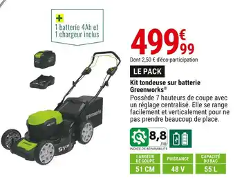 Gamm vert Greenworks kit tondeuse sur batterie offre