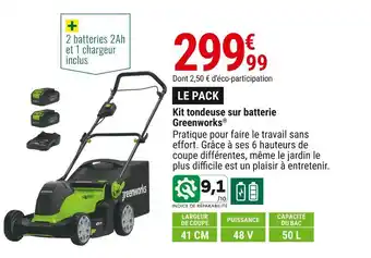 Gamm vert Greenworks® kit tondeuse sur batterie offre