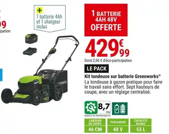 Gamm vert Greenworks® kit tondeuse sur batterie offre