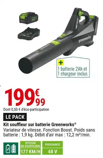 Gamm vert Greenworks® kit souffleur sur batterie offre