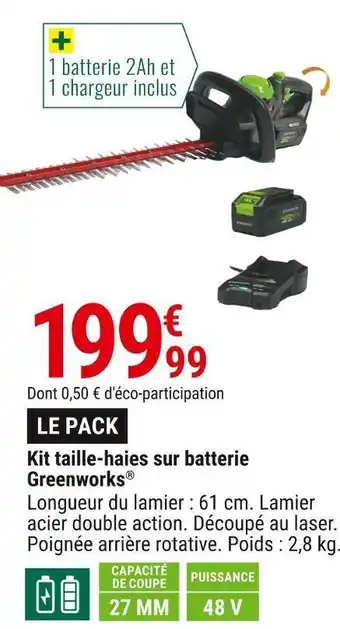 Gamm vert Greenworks taille-haies sur batterie offre
