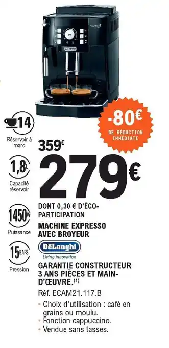 E.Leclerc Machine Expresso Avec Broyeur offre