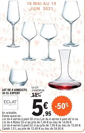 E.Leclerc Lot de 4 Gobelets 35 CL Expert offre