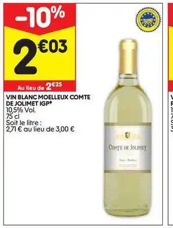 Leader Price Vin Blanc Moelleux Compte De Jolimet Igp offre