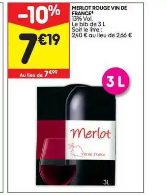 Leader Price Merlot Rouge Vin De France offre