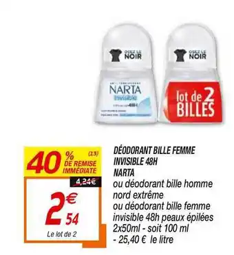 Netto Déodorant Bille Femme Invisible 48h Narta offre
