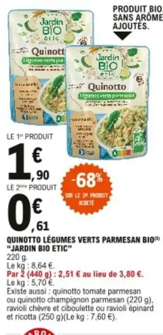 E.Leclerc Quinotto légumes verts parmesan bio jardin bio etic offre