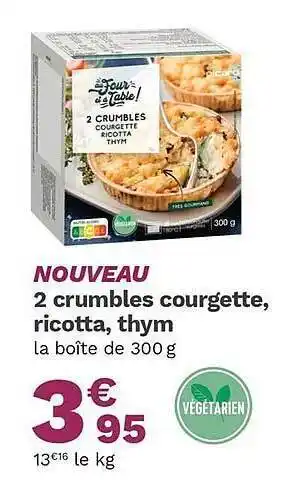 2 Crumbles Courgette, Ricotta, Thym