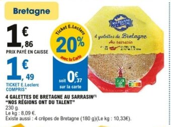 E.Leclerc 4 Galettes de Bretagne Au Sarrasin offre