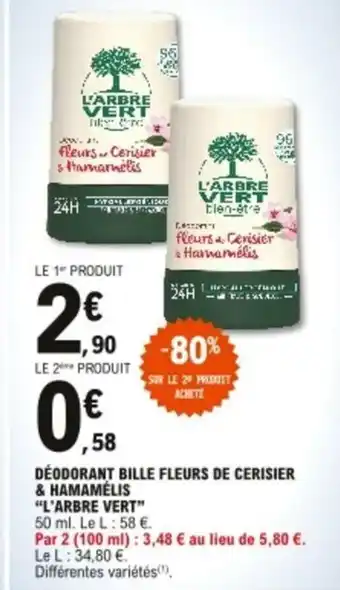 E.Leclerc Déodorant Bille Fleurs de Cerisier offre