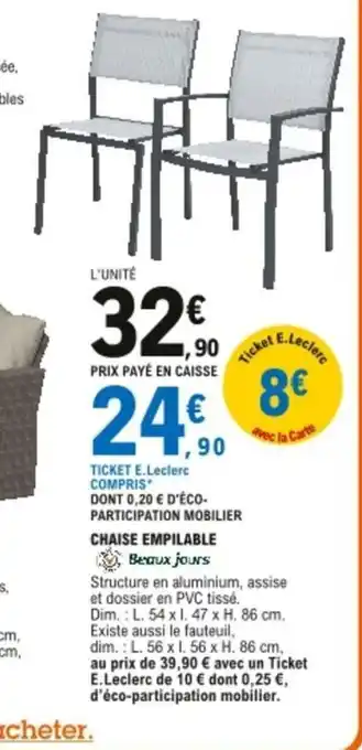 E.Leclerc Chaise Empilable offre