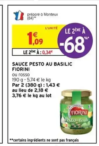 Intermarché Sauce Pesto Au Basilic Fiorini offre