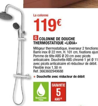 Brico Dépôt Colonne de douche thermostatique Lidia offre