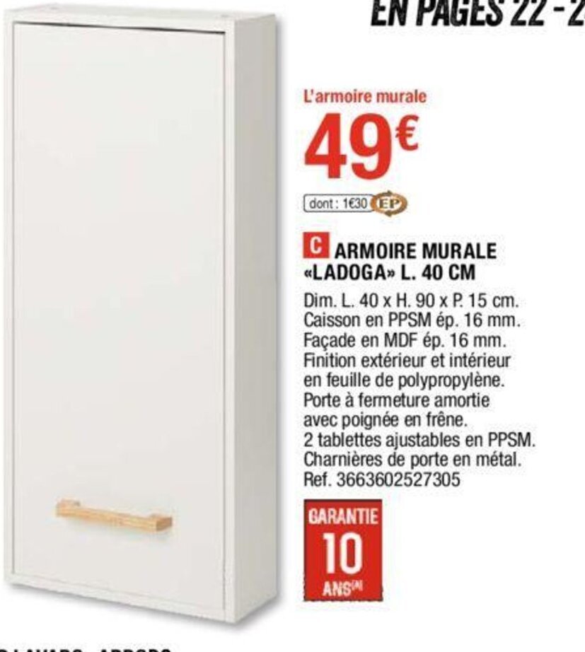 Promo Armoire murale Ladoga L. 40 cm chez Brico Dépôt