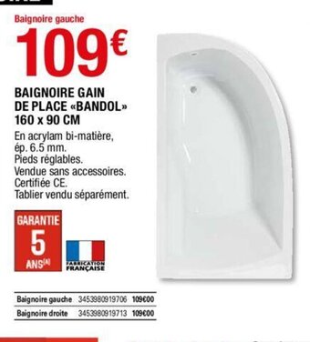 Baignoire gain de place Bandol 160 x 90 cm
