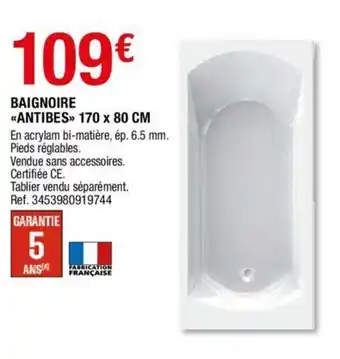 Brico Dépôt Baignoire antibes 170 x 80 cm offre