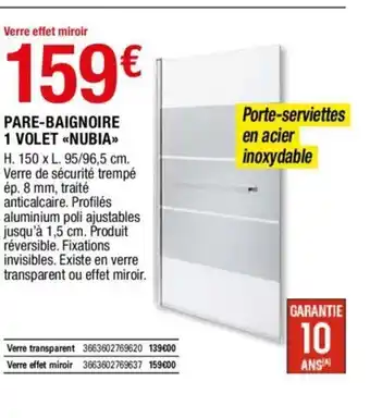 Pare-baignoire 1 Volet Nubia