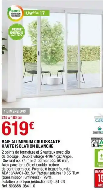 Brico Dépôt Baie aluminium coulissante haute isolation blanche offre
