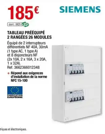 Brico Dépôt Tableau prééquipé 2 rangées 26 modules offre