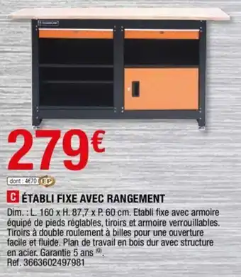 Brico Dépôt Établi fixe avec rangement offre