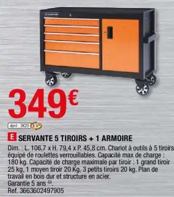 Brico Dépôt Servante 5 tiroirs + 1 armoire offre